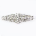 Art Deco Approx. 5.0 Carat Old European Cut Diamond and Platinum Bar Brooch. Center stone approx.