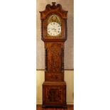 Antique Thomas Brown of Birmingham Carved Mahogany Burlwood Tall Case Grandfather Clock. Hand