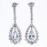 Vintage Approx. 4.50 Carat Round Brilliant Cut Diamond, 6.0 Carat Pear Shape Aquamarine and Platinum