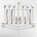 Eighteen (18) Piece Sterling Silver and Sterling Handle Tableware. Includes: 12 Taxco sterling ice