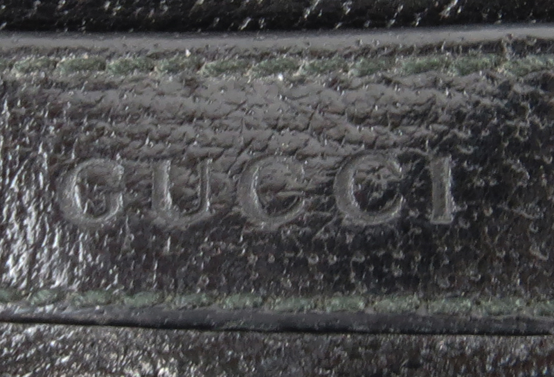 Gucci Black Leather Clutch Purse. Handle stitched to side. Impressed Gucci logo to front. Lined - Image 5 of 5