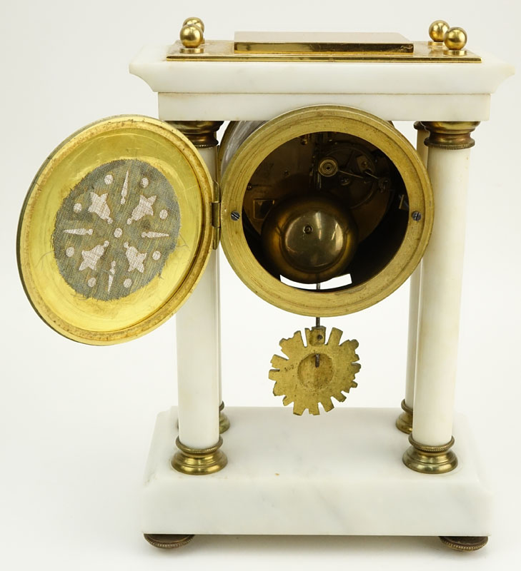 Tiffany and Co France Marble and Brass Mantle Clock. Porcelain dial marked "Tiffany & Co., France" - Image 5 of 9