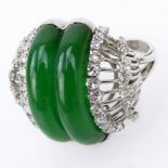 GIA and Mason-Kay Jade Laboratory Inc Certified Natural 'A' Jadeite Jade, Diamond and Platinum Ring.