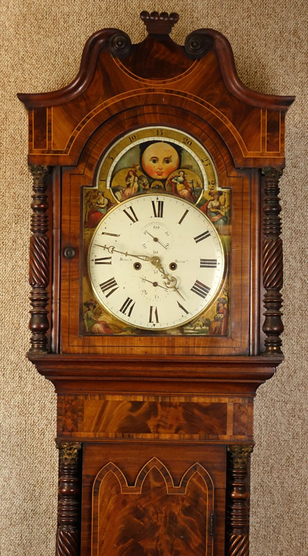 Antique Thomas Brown of Birmingham Carved Mahogany Burlwood Tall Case Grandfather Clock. Hand - Image 2 of 10