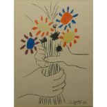 After: Pablo Picasso, Spanish (1881-1973) Framed art print "Fleurs et Main". Signed in print.