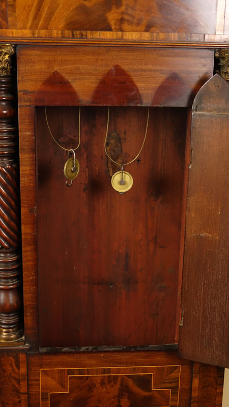 Antique Thomas Brown of Birmingham Carved Mahogany Burlwood Tall Case Grandfather Clock. Hand - Image 5 of 10