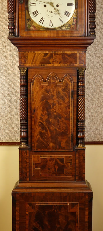 Antique Thomas Brown of Birmingham Carved Mahogany Burlwood Tall Case Grandfather Clock. Hand - Image 3 of 10