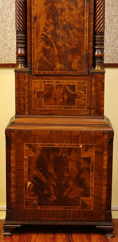 Antique Thomas Brown of Birmingham Carved Mahogany Burlwood Tall Case Grandfather Clock. Hand - Image 4 of 10