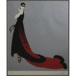 Erte Romain de Tirtoff , Russian/French (1892-1990) Color lithograph "Art Deco Lady In Red Gown"