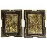 Pair of 19/20th century Renaissance style polychrome relief plaques, possibly white metal or lead.