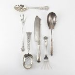 Grouping of Six (6) Sterling and 800 Silver Silverware. Includes: Whiting spoon with fruit motif