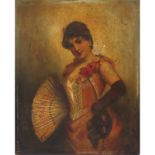 Christian Waller (1894 - 1954) Oil on board “Lady With Fan” Signed lower left, C. Waller, Munchin.