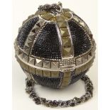 Brand New Judith Leiber Black Crystal Pyramid Studded Sphere Disco Holiday Ball Clutch Minaudière