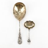 Two (2) Gold Washed Sterling Silver Serving Pieces. Includes a casserole spoon and a reticulated