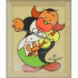 Xavier Cugat, American/Spanish (1900 - 1990) Oil on canvas board "Clown Musician". Signed. Light