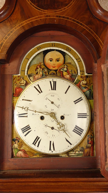 Antique Thomas Brown of Birmingham Carved Mahogany Burlwood Tall Case Grandfather Clock. Hand - Image 6 of 10