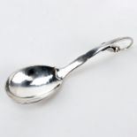 Georg Jensen (Denmark) Sterling Berry Leaf Curved Handle Jam Spoon. Stamped Georg Jensen sterling