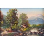 19th Century Austrian "Das Passeiertal in Tirol" Oil on Wood Panel. Signed with "Z" shaped letter