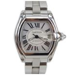 Man's Cartier Roadster 2510 Stainless Steel Bracelet Watch with Automatic Movement and Silver