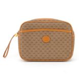 Gucci Beige Monogram Clutch Purse with Original Dust Bag. Impressed Gucci logo on leather stitched