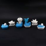 Lot of Eight (8) Pieces Milk Glass Table Top Items. Includes hen on nests, dog covered dishes, hen