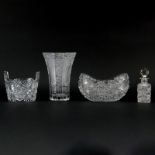 Four Pieces Antique Cut Glass Objects. Includes Vase 8-1/4" H, ice bucket 4-7/8" H, canoe bowl 4-3/