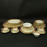 Thirty Two (32) Piece Aynsley Maroon and Gilt Porcelain Scalloped Edge Dinnerware. Includes: 3