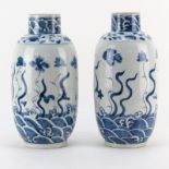 Pair of 20th Century Chinese Blue and White Porcelain Vases. Decorated with a stylized lotus