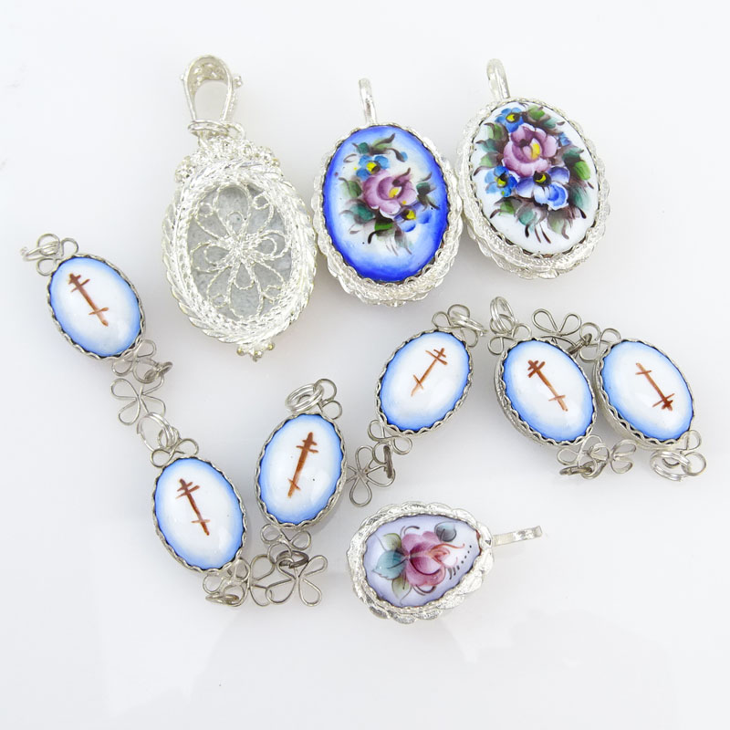 Collection of Ten (10) Russian Porcelain and White Metal Pendants. Unsigned. As New condition. - Image 2 of 3