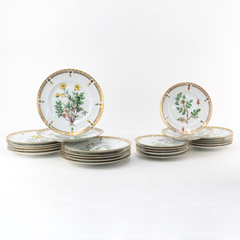 Twenty Four (24) Piece Bing & Grondahl "Big71" Porcelain Plates. Various hand painted flowers en