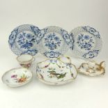 Grouping of Seven (7) Antique Meissen Porcelain Tablewares. Includes: 3 blue and white pierced