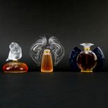 Three (3) Lalique Crystal Perfume Bottles. Includes Jour Et Nuit, Odines and Le Nu. All signed