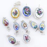 Collection of Ten (10) Russian Porcelain and White Metal Pendants. Unsigned. As New condition.