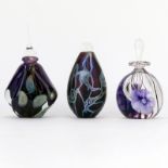 Three (3) Art Glass Perfume Bottles. Two are signed by Robert Eickholt dated 2005, the other is