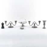 Grouping of Six (6) Sterling Silver Tableware. Includes: reticulated basket (weighted), pair of