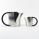 Jean Puiforcat Design Silver Plate & Rosewood "Etchea" Teapot and Creamer. Originally designed in