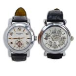 Two (2) Vintage Replica Wrist Watches. Includes: Patek Phillippe watch with leather band size
