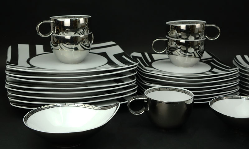Forty Three (43) Piece Rosenthal-Continental Versace Dedalo Porcelain Dinner Service. Includes: 8 - Image 3 of 5