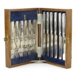 Set of Twelve (12) Antique Matthew Boulton, Birmingham Sterling Silver Knives and Forks in Fitted