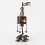 19th Century Judaica Silver European Spice Box In The Shape Of A Tower. Also set with Agate,