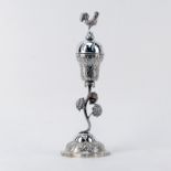 19th Century Hungarian Silver Flower Form Spice Box. Elaborate flower, leaf and pod motif with