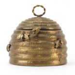 Vintage Mottahedeh Brass Beehive Lidded Box. In the form of a beehive mounted with several