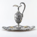 Fine Judaica Silver Ewer and Tray. Decorated with various Judaica symbols e.g. Menorah, Hamsa,