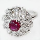 Circa 1940 Approx. 2.25 Carat Round Brilliant Cut Diamond, 1.40 Carat Round Cut Ruby and Platinum