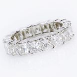 Approx. 6.0 Carat Princess Cut Diamond and Platinum Eternity Band. Diamonds H-I color, VS clarity.