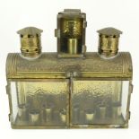 Antique Judaica Hand Made Krakow Poland Brass And Glass Menorah. Unsigned. One wick holder missing