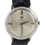 Men's Vintage Jules Jurgensen 14 Karat White Gold Manual Movement Watch with Leather Strap. Signed