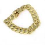 Man's Vintage 14 Karat Yellow Gold Wide Link Bracelet. Signed 14K. Good condition, surface wear from