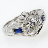 Circa 1930 Art Deco Approx. .90 Carat Round Cut Diamond and 18 Karat White Gold Engagement Ring with