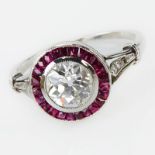 Art Deco Approx. .85 Carat Old European Cut Diamond and Platinum Engagement Ring accented with